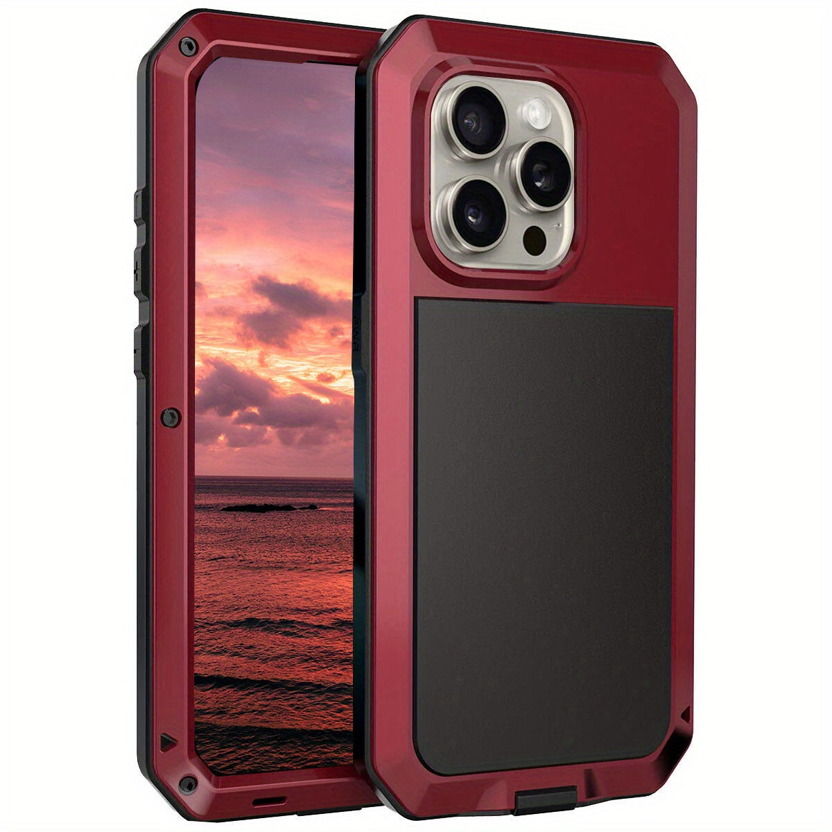 Metal Case, Heavy Duty Shockproof Tough Rugged Case with Built-in Glass Screen Protector, 360 Full Body DustProof Protective Cover for iPhone 15/14/13/12/11 Pro Max/15 Plus/14 Plus/12 Mini/13 Mini/XR/XS Max/X/XS/SE 2022/SE 20