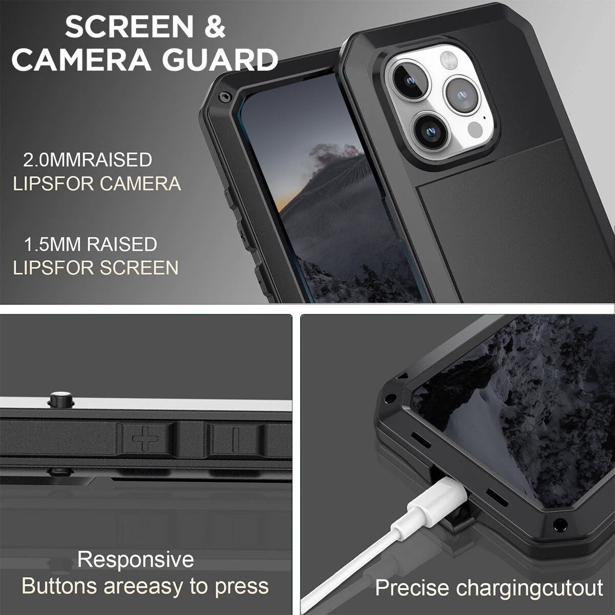 Metal Case, Heavy Duty Shockproof Tough Rugged Case with Built-in Glass Screen Protector, 360 Full Body DustProof Protective Cover for iPhone 15/14/13/12/11 Pro Max/15 Plus/14 Plus/12 Mini/13 Mini/XR/XS Max/X/XS/SE 2022/SE 20