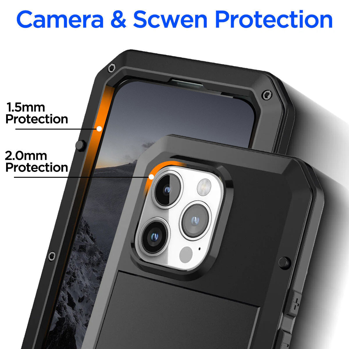 Metal Case, Heavy Duty Shockproof Tough Rugged Case with Built-in Glass Screen Protector, 360 Full Body DustProof Protective Cover for iPhone 15/14/13/12/11 Pro Max/15 Plus/14 Plus/12 Mini/13 Mini/XR/XS Max/X/XS/SE 2022/SE 20