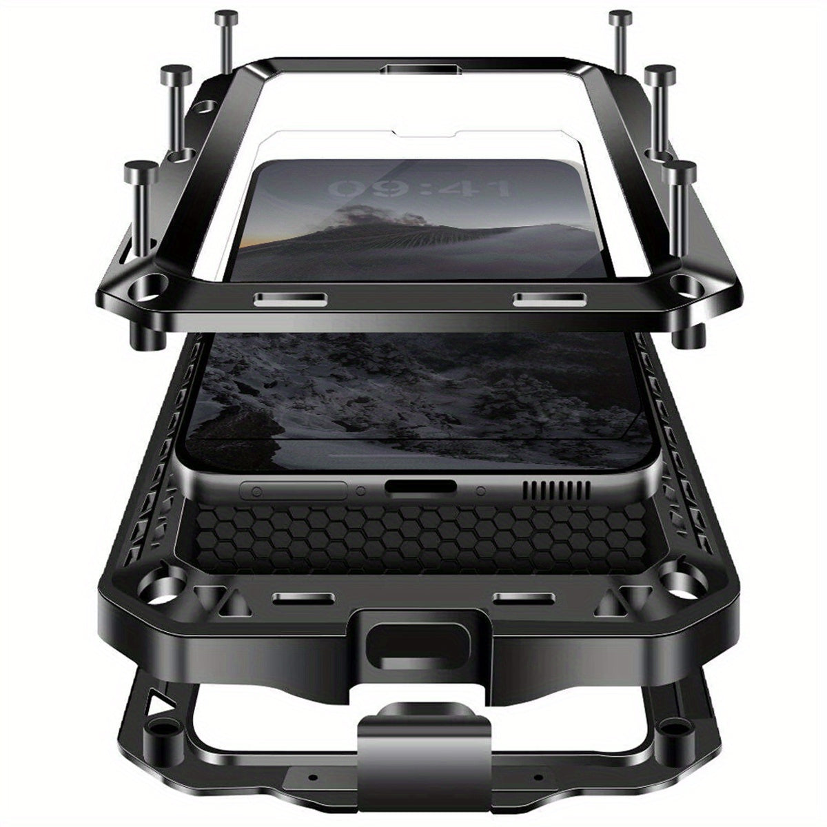 Metal Case, Heavy Duty Shockproof Tough Rugged Case with Built-in Glass Screen Protector, 360 Full Body DustProof Protective Cover for iPhone 15/14/13/12/11 Pro Max/15 Plus/14 Plus/12 Mini/13 Mini/XR/XS Max/X/XS/SE 2022/SE 20