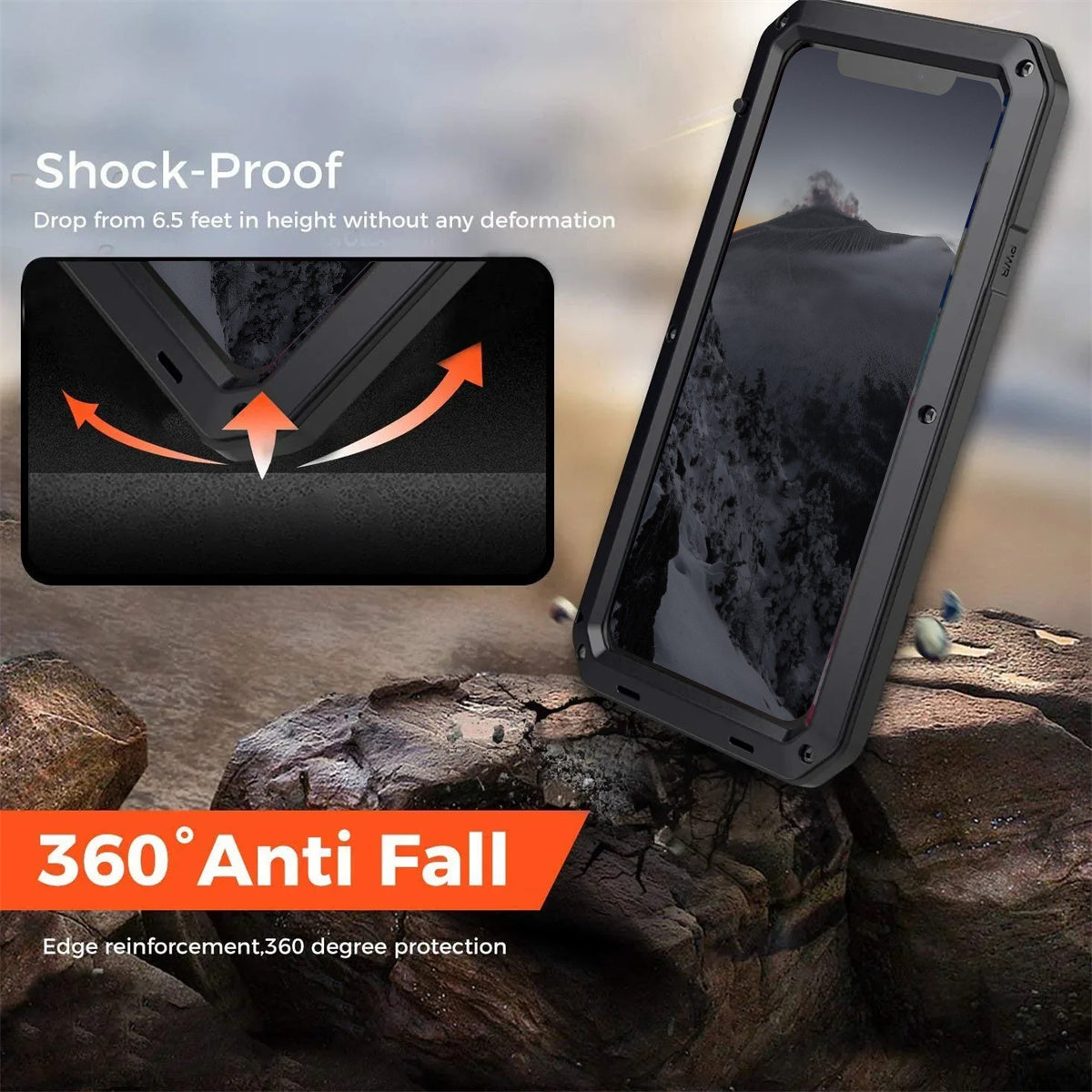 Metal Case, Heavy Duty Shockproof Tough Rugged Case with Built-in Glass Screen Protector, 360 Full Body DustProof Protective Cover for iPhone 15/14/13/12/11 Pro Max/15 Plus/14 Plus/12 Mini/13 Mini/XR/XS Max/X/XS/SE 2022/SE 20
