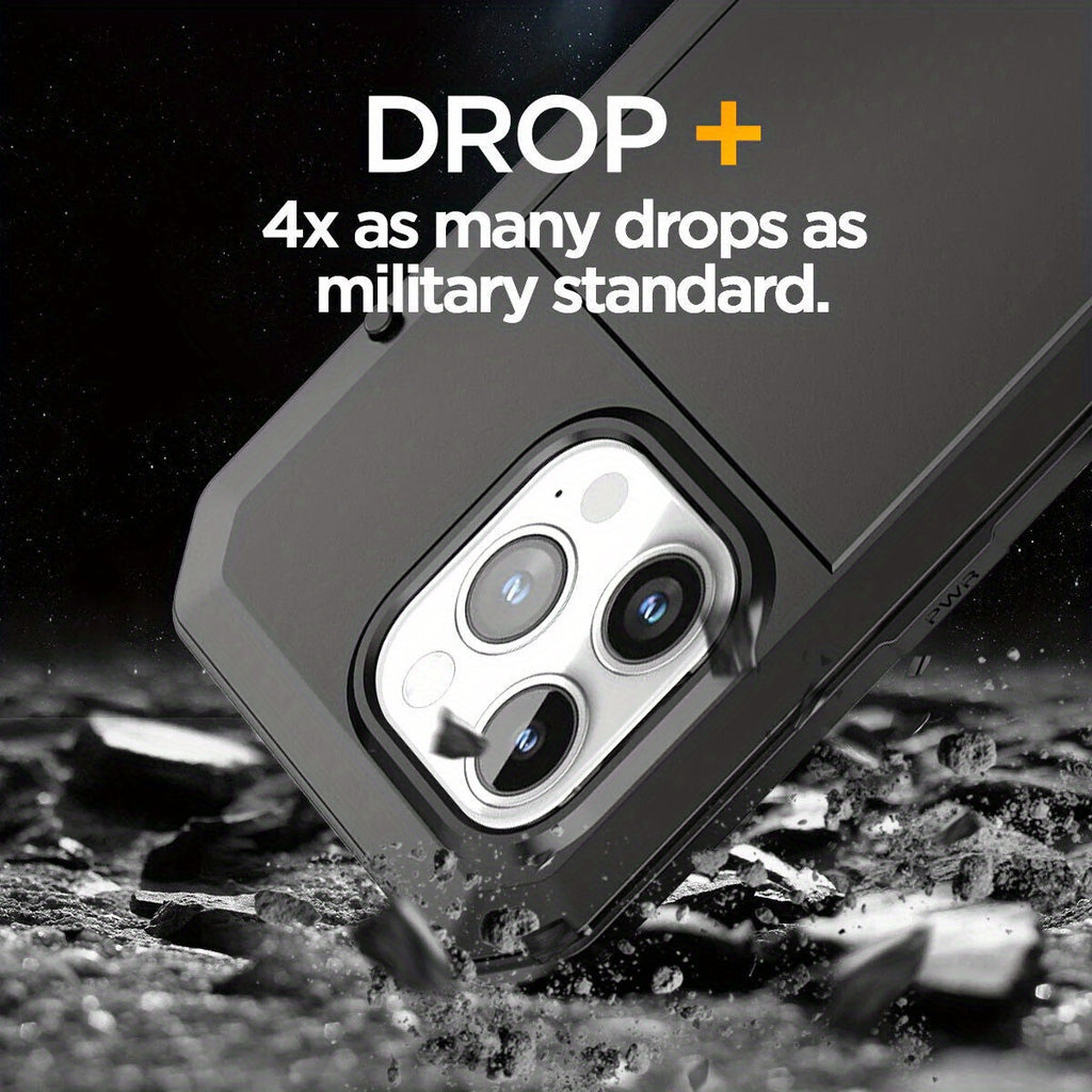 Metal Case, Heavy Duty Shockproof Tough Rugged Case with Built-in Glass Screen Protector, 360 Full Body DustProof Protective Cover for iPhone 15/14/13/12/11 Pro Max/15 Plus/14 Plus/12 Mini/13 Mini/XR/XS Max/X/XS/SE 2022/SE 20